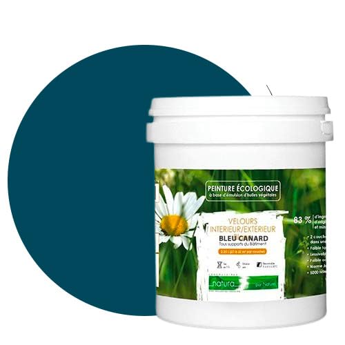BOX DECO COULEURS Pittura naturale ecologica per interni esterni effetto velluto Natura - 1L / 13 m² [Classe energetica A+], blu anatra