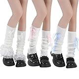 Jspupifip Kawaii Leg Warmers for Girls 3 Pairs, Y2K Lolita Ballet Leg Warmer Ribbed Knit Bow Cute Knee High...
