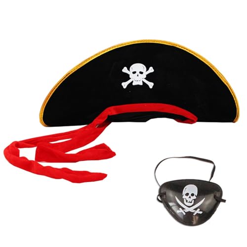 ZSRVAJ Pirate Hat, Pirate Eye Patch, Pirate Hat for Adult, Pirate Hats for Halloween Masquerade Party Costume Cap Pirate Theme Party Role Play Cosmetic Accessories