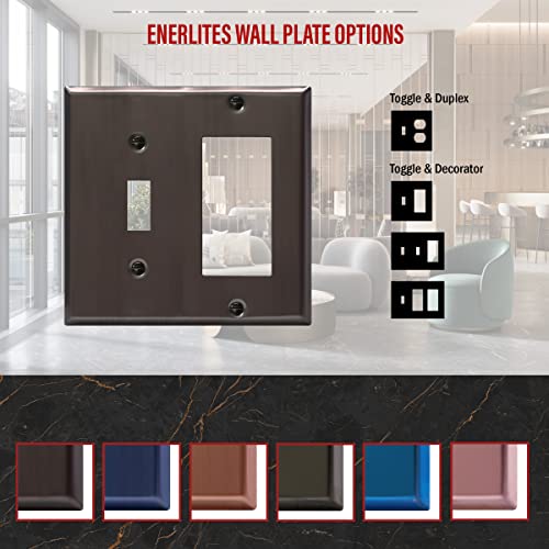 Image of ENERLITES Combination Toggle Switch and Decorator Receptacle Metal Wall Plate, Corrosion-Resistant, Stainless Steel 201, Standard Size 2-Gang 4.50 inch x 4.57 inch, UL Listed, 771131-BBK, Brushed Black