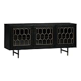 TOV Furniture The The Gatsby Collection Art Deco Brass Dark Acacia Wood Buffet Table with Tempered Glass Doors,