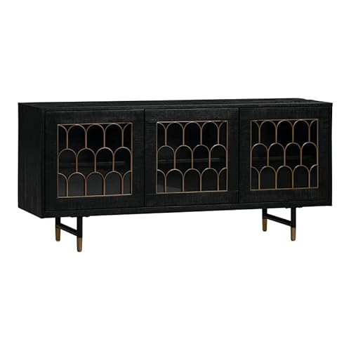 Tov Furniture The The Gatsby Collection Art Deco Brass Dark Acacia Wood Buffet Table With Tempered Glass Doors, #TOP12