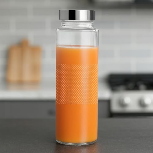 Image of 500ml Glass Water Bottles with Silver Stainless Steel Lids - Compact Airtight Juice Containers for Fridge, Lunch Bags, Smoothies & Milk - Reusable, Leakproof & BPA Free