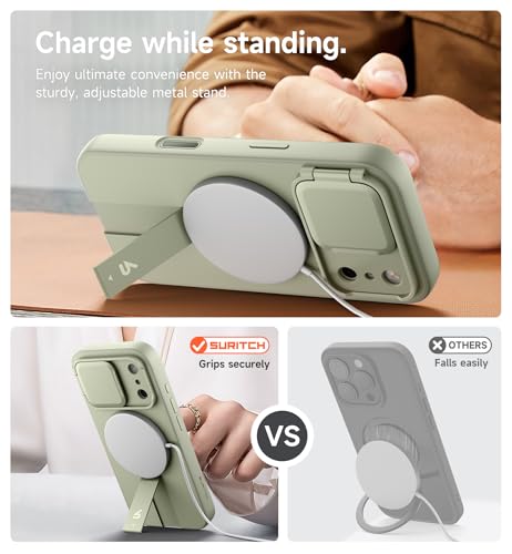 Image of SURITCH for iPhone 17 Pro Max Case with Camera Control Cover, Camera Cover and Adjustable Kickstand, Compatible with MagSafe, Shockproof Bumper Protective Cases 6.9 Inch, Green
