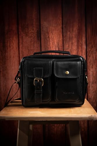 حقيبة كروس رجالي بتصميم عرضي جلد طبيعي 100% شنطة كروس رجالي من الجلد الطبيعي حقيبة كروس رجالية مع حزام كتف مقاس 24*20سم من Motevia (Black)