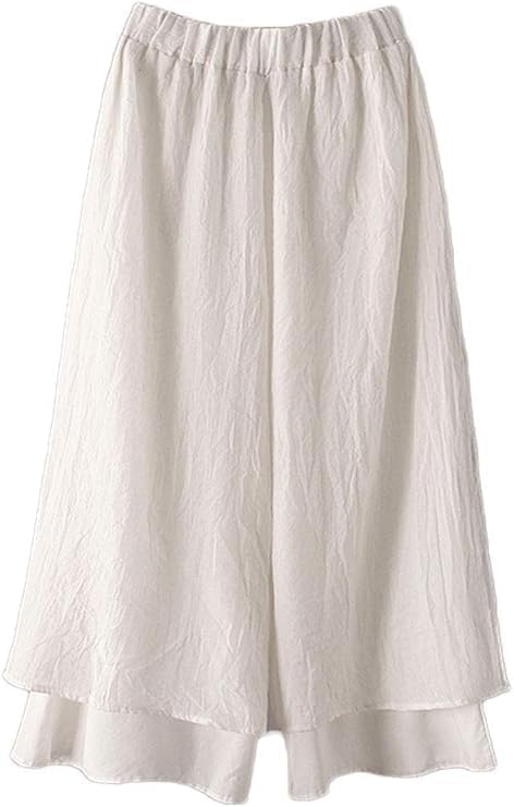 Women's Wide Leg Pants Loose Layer Capris Palazzo Elastic Waist Trousers