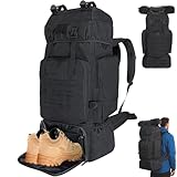 Vaupan 70L Wanderrucksack für Herren & Damen, Camping Rucksack mit Schuhfach, Großer Militär Tactical Rucksack, MOLLE System Sport Reise Trekking Rucksäcke Daypack (Schwarz)
