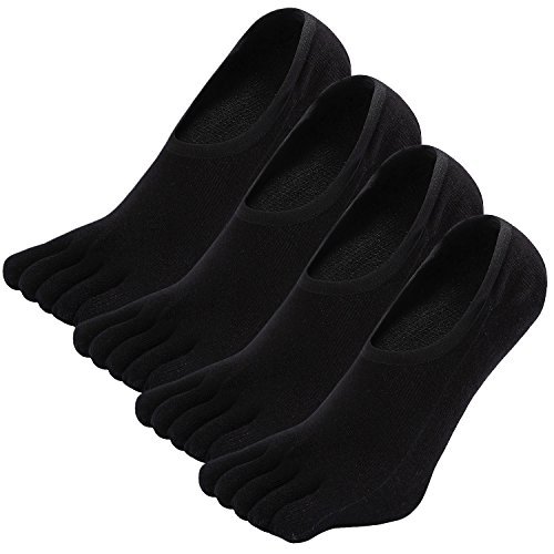 Chaussettes Orteils Homme Chaussettes basses invisibles, Chaussettes 5 doigts Homme en Coton, Homme Socquettes de sport, 4 paires - Noir - Taille unique Cover