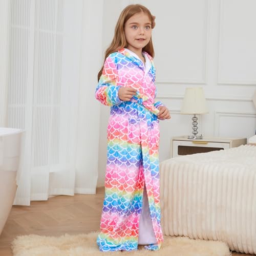 Image of Jxstar Girls Bathrobes Kids Long Hooded Robes Plush Full Length Coral Fleece Pajamas Sleepwear