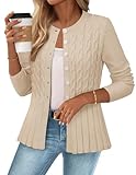 MEROKEETY Women's Cable Knit Peplum Cardigan Sweaters 2025 Trendy Fall Open Front Button Down Soft Knitted Coat, Apricot, Medium