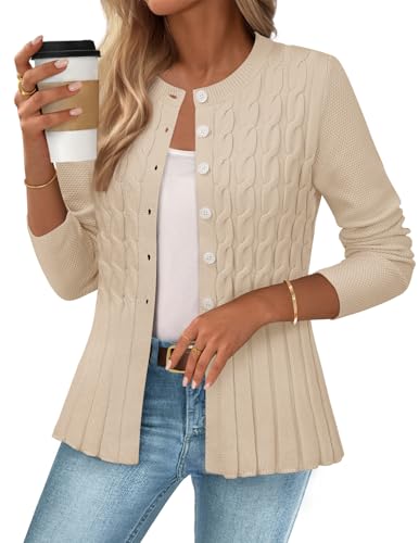 MEROKEETY Women's Cable Knit Peplum Cardigan Sweaters 2026 Trendy Fall