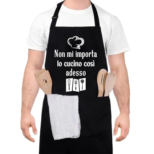 Halinuia Grembiule Cucina Uomo Divertente, Grembiule Masterchef Divertenti Personalizzato da Cucina, Regolabile, Impermeabile, Nero per Ristorante Bar, Ideale Regalo per Papà Cuoco Chef Marito