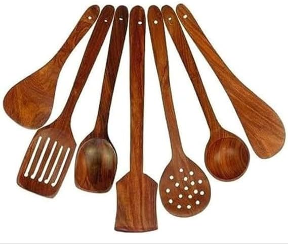 Wooden Serving and Cooking Spoons Set of 7