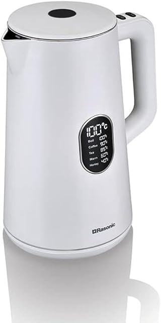 Rasonic Electric Cordless Kettle with Variable Temperature Control (40°C to 100°C), 1.5 Litre, 1800W, with Real-Time Temperature Display, Ivory White