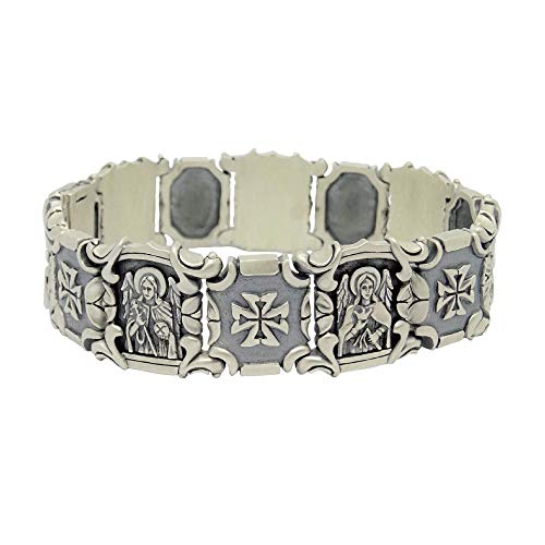 Saints Seven Archangels Cross Sterling Silver 925 Mens Bracelet Handcrafted Biker Heavy #TOP7
