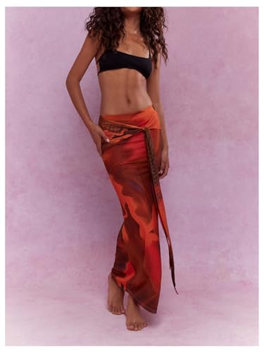 Milumia Women Tie Dye Knot Front Mesh Maxi Skirt Low Waist Bodycon Fishtail Skirts4