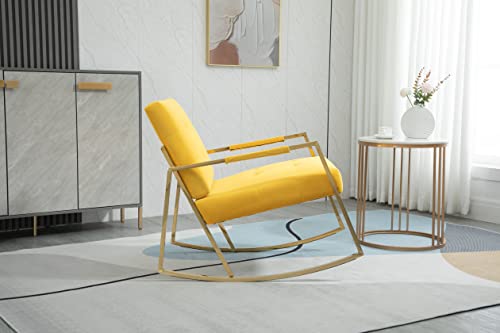 Anchorh Leisure Rocking Chair With Stainless Steel Feet, Comfy Armchair Rocker Accent Chair For Lounge Nursery Living Room Bedroom Patio Garden (Yellow) #TOP3