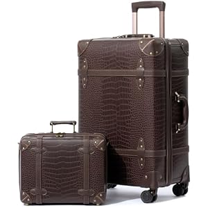 NZBZ Vintage Luggage Sets of 2, Brown, 14inch & 20inch | Vintage Suitcase Set, For Women and Men, Handmade Zipper, Retro Trunk Luggage