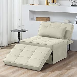 Sofa Bed, 4 in 1 Multi-Function Folding Ottoman Breathable Linen Couch Bed with Adjustable Backrest Modern Convertible Chair for Living Room Apartment Office,White