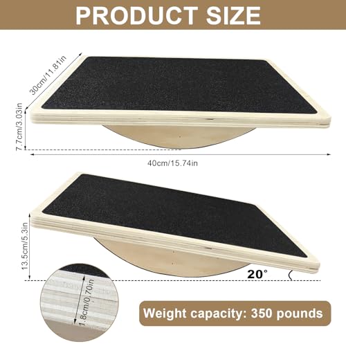 Balance Board Holz, Gleichgewichtstrainer, Wackelbrett Hund, Balance Board Erwachsene, Wackelbrett für Physiotherapie, Balanceboard, für Hunde Training, Wackelpad, für Schreibtisch und Stehpult (B)