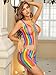 YVVEER Women's Two Piece Sexy Rainbow Fishnet Top & Skirt Sets One Size
