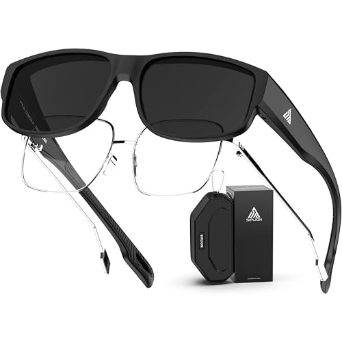SIPLION Fit-over glasses sunglasses men women: Polarized UV400 Protection Ultralight clip on sunglasses for Fishing Driving black lens