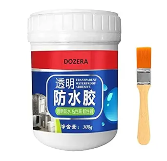 DOZERA Wall Sealant Anti Leakage Glue Waterproof Adhesive Roof Water Leakages Stops Glue for Wall, Transparent Crack Seal Leakage Protection Outdoor Bathroom Wall Tile Window Roof.(300g. with brush)