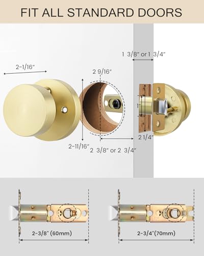 Image of Haidms Brushed Gold Door Knobs Interior, Heavy Duty Zinc-Alloy Privacy Door Knob, Gold Interior Door Knobs for Bedroom & Bathroom, Round Ball Design with Emergency Unlock(8 Pack)