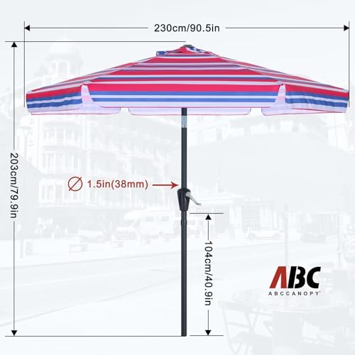 Image of ABCCANOPY Patio Umbrella 7.5ft, Outdoor Table Umbrella with Push Button Tilt and Crank, 6 Ribs Umbrella for Patio Pool Garden Deck (Dark Blue Red Stripes)