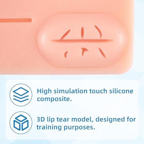 Image of Suture Practice Pad Three-Layer Silicone Skin Kit, Upgraded 26 pre-Cut Wounds, Includes Large Silicone Lip Suture Pads for Medical Students Training (Pack of 3)