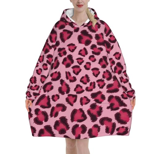 Sweat à capuche couverture rose léopard en flanelle unisexe à manches