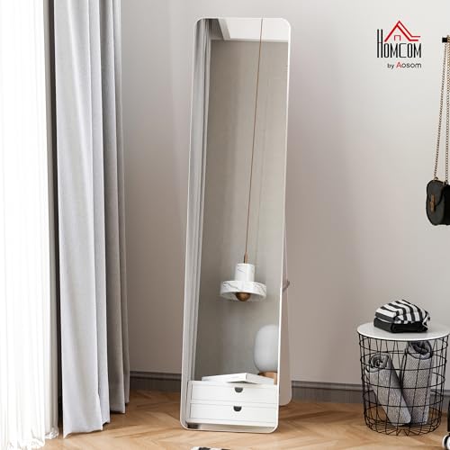 HOMCOM Espejo de Pie Cuerpo Entero Rectangular Espejo de Pared con 2 Formas de Uso Marco de Madera de Pino Moderno para Pasillo Dormitorio Sala de Estar 37x43x156 cm Blanco - imagen 2