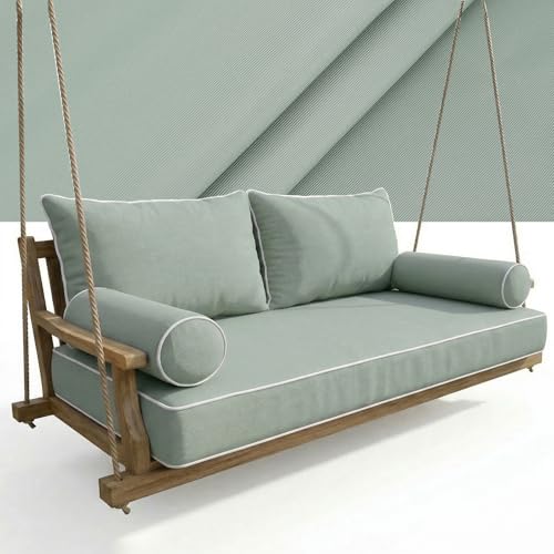 SOWINOS Cover Only Outdoor Style Daybed Cushion Cover Set, Water-Resistant Twin Triple with Piped Edges Swing Mattress Bolster Pillow Fitted Sheet Cover in Bean Green