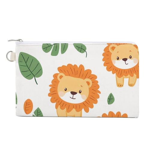 Cute Lions Pattern Fashion Coin Purse Change Makeup Bag Canvas Pencil Pouch Travel