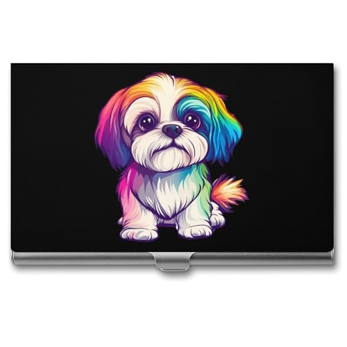 Colorful Shih Tzu Business Card Case Pocket Card Holder Slim Card Wallet for Men Women