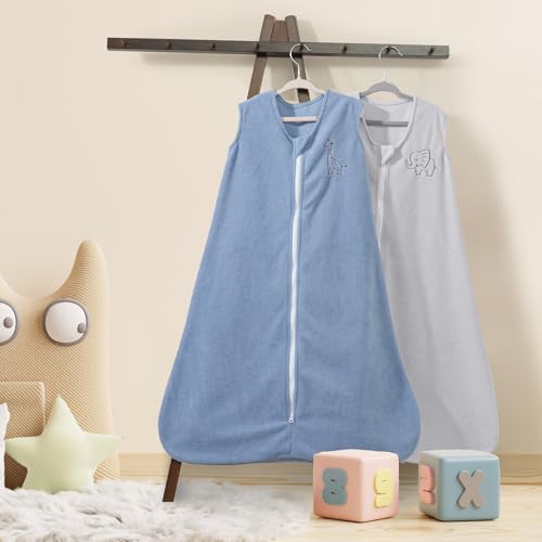 Image of PHF Warm Micro-Fleece Baby Sleep Sack 0-6 Months, Soft Baby Wearable Blanket, 2-Way Zipper Sleeping Bags, 2 Pack Comfy Sleeping Sack for Infant Newborn Boys, Small Size, Grey & Dark Blue