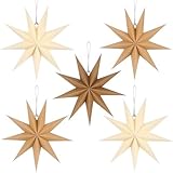 5 Stück Papiersterne, 30cm Papier Stern Dekoration 9 Zacken Weihnachtssterne Neujahrsfest Christmas Decorations für Weihnachts Hochzeit Geburtstag Tischdeko (5pcs/beige, brown, dark brown)