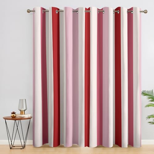 Pink and Red Striped Blackout Curtains, Girls Modern Curtains for Bedroom Living Room, 84 Inch Drop Drapes, Eyelet Thermal Window Treatments, 2 Panels mg184