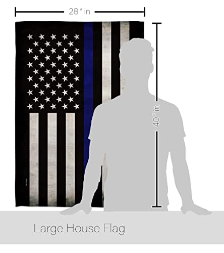 Angeleno Heritage HS137038-BO-02 USA Thin Blue Line Americana Military Decorative Vertical Set, House Flag 28" x 40", Thick Fabric