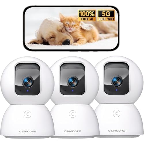 Security Camera Indoor w/Lifetime Free AI Detections, Pet/Dog Camera with Speaker/Phone App, PTZ WiFi Baby Monitor for Home Security, 0-Glow Night Vision, Full-Duplex Audio (3K-New 3pack)