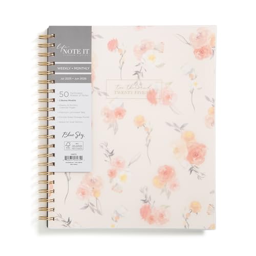 Blue Sky Life Note It 2025-2026 Academic Year Weekly and Monthly Planner, July 2025 - June 2026, 8.5 x 11 , Frosted Cover, Laminated Tabs, Wirebound, Storage Pocket, Hannah