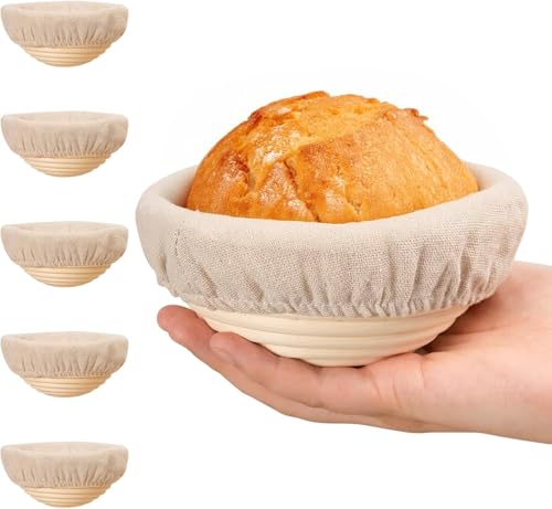 Cesta de fermentación redonda, 6 unidades, cesta de fermentación redonda para hornear pan con inserto de lino lavable, cesta de fermentación de 6 pulgadas, cesta de fermentación redonda, juego para
