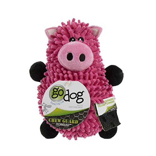 Image of goDog Mopz Pig Squeaky Plush Dog Toy, Chew Guard Technology - Pink, Large