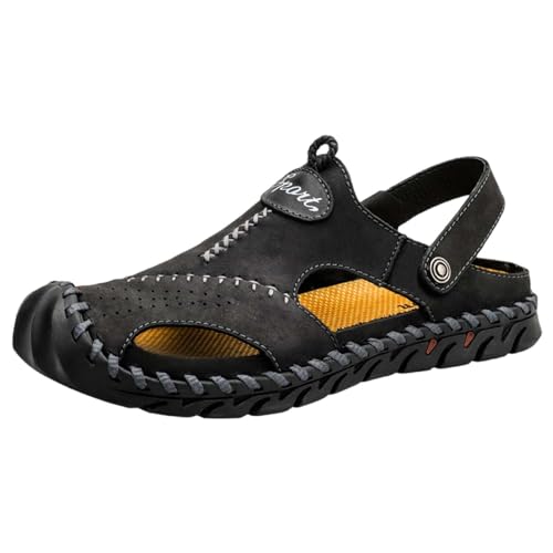 Sandalias de cuero para hombre con suela de goma antideslizante y correa ajustable