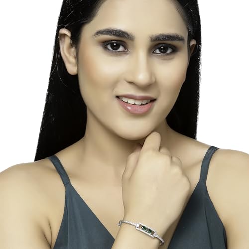 Image of ZENEME Rhodium-Plated Oval Shape American Diamond Studded Handmade Kada Bracelet For Girls and Women