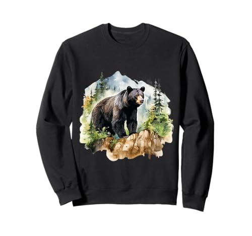 Image of Realistic Bear in a Scenic Watercolor Landscape Sweatshirt