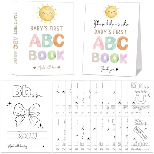 Baby's First ABC Book Baby Shower Activity Keepsake Game, Boho Sun ABC Coloring Baby Shower Guest Book, Sunshine Baby's First Alphabet Coloring Book, A to Z Coloring Pages