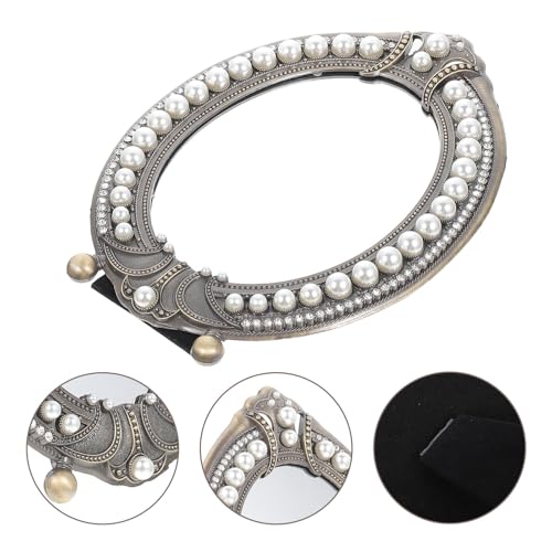 Miroir de maquillage marron rétro cadre perles et stable - 8