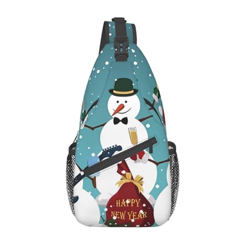 Sac à dos à bandoulière imprimé bonhomme de neige de Noël voyage randonnée Noir