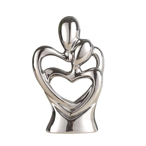 Statua in ceramica di coppia che abbraccia, statua di arte astratta moderna, scultura romantica di coppia astratta, per soggiorno, camera da letto, ufficio, ingresso, camino. (Argento A, Grande)